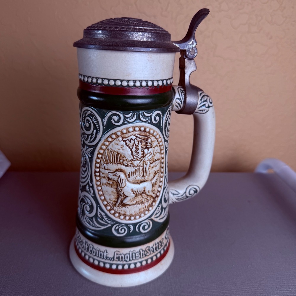 Vintage 1978 Avon Sporting Life Beer Stein Lidded English Setter Rainbow Trout